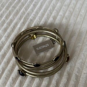 Chico's Gold-Tone Multi Bangle Bracelet with Black Stones